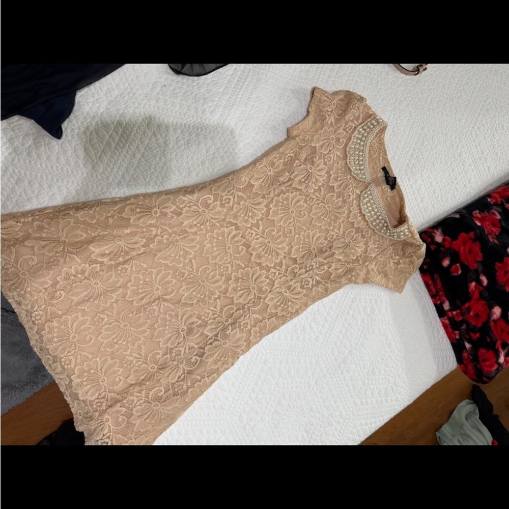 Elegant Lace Dress with Pearl Collar